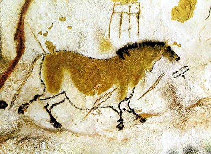Cheval-préhistorique-grotte-de-Lascaux-peinture-parietale-paleolitique-superieur-17000 av jc, Dordogne-France-Europe.