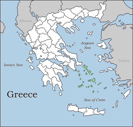 carte iles cyclades et continent grec